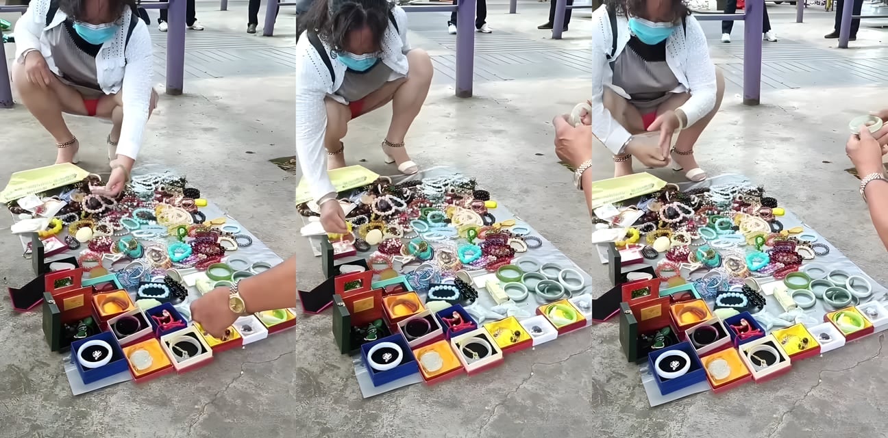 地摊经济劲爆手串！性感老板娘低价甩卖 黑丝诱惑路人当场试戴狂欢