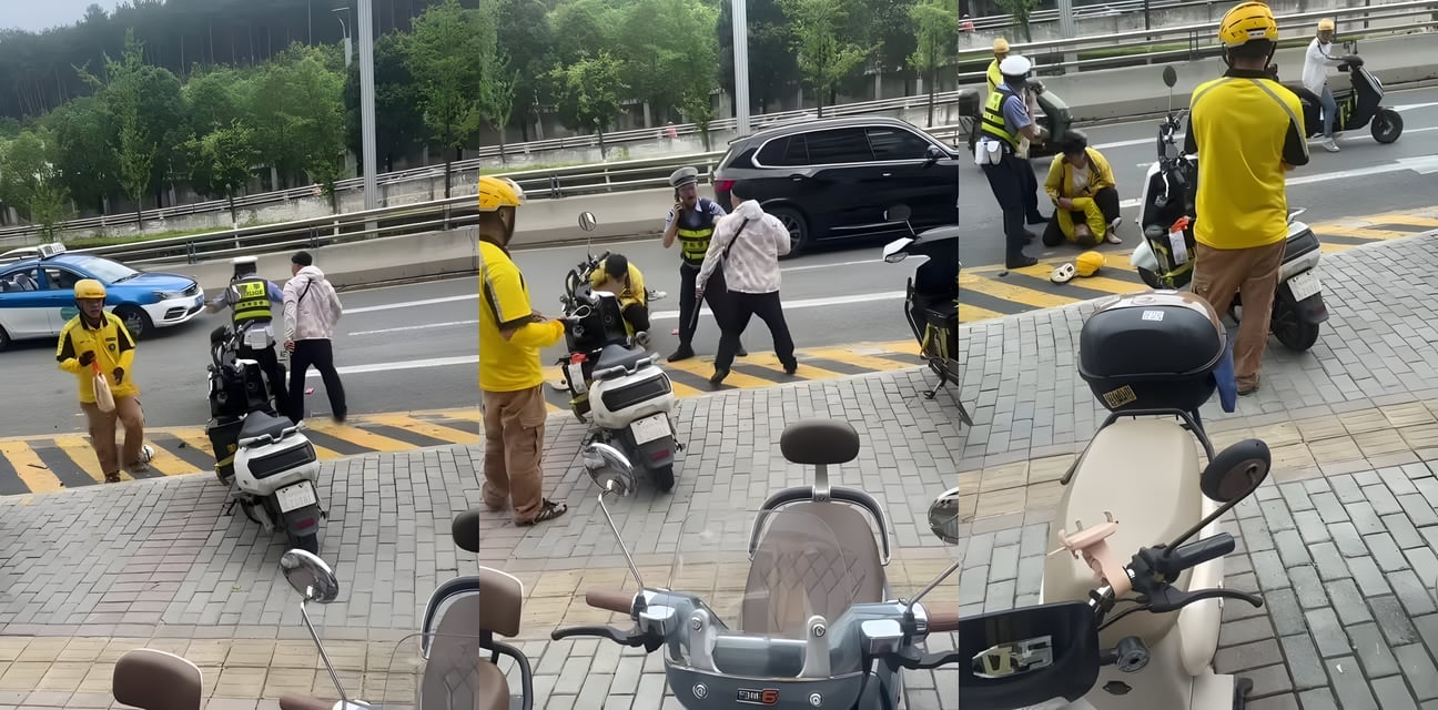 外卖员VS测试员警察面前头盔互砸大乱斗！碎片四溅血脉喷张