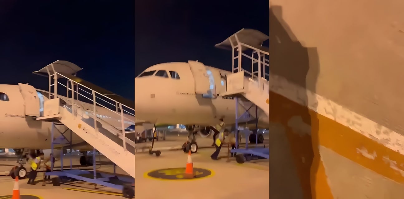 印尼航空地勤A320舱门惊魂一坠！性感空姐亲历背身跌落 客梯撤离瞬间激情曝光