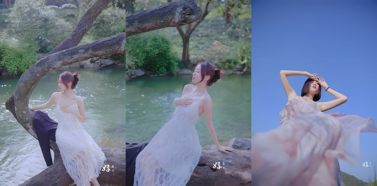 神秘清纯少女河边树下撩汉！薄纱透视吊带裙若隐若现 神秘西装男上手狂摸