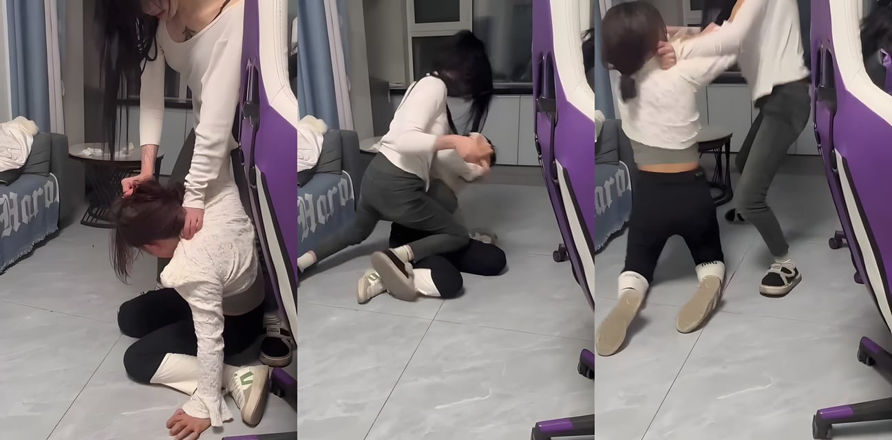 女人群殴乱战电竞男孩淡定上分！妹子互扯头发尖叫飞椅，他却专注猛敲键盘封神