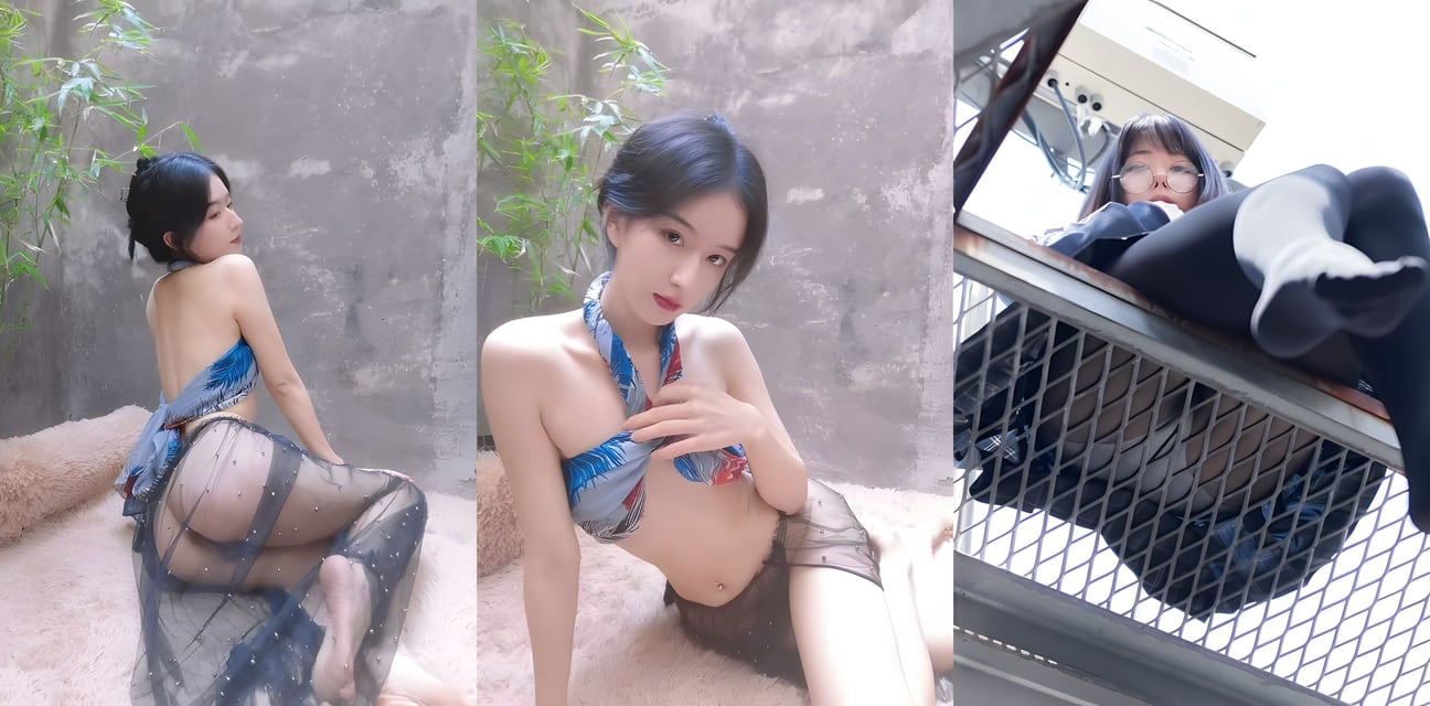 极品学生妹网纱透视装撩人私拍！翘臀黑丝真空上阵，超短裙栏杆边露底勾引