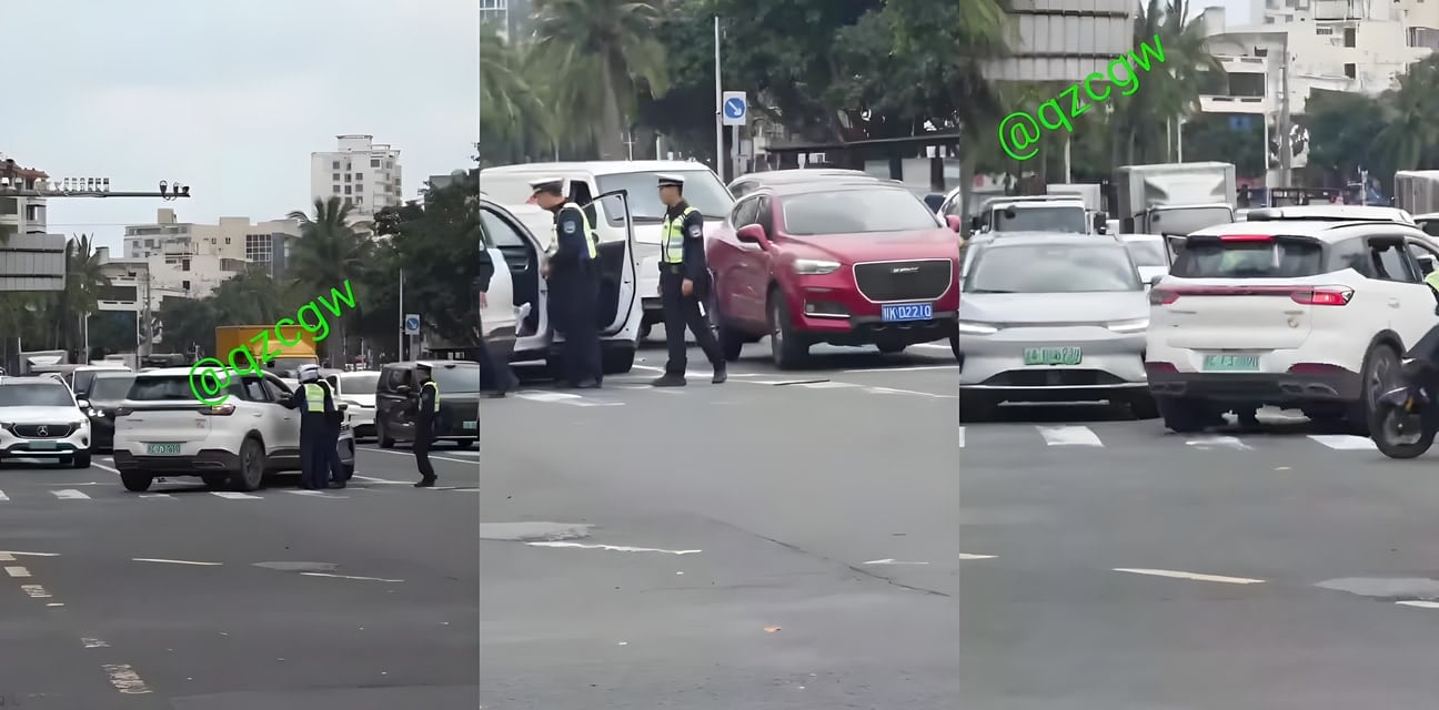 海南海口白色轿车拒检狂飙！冲向路边人群吓坏路人，交警强拉车门抓裸奔车主？