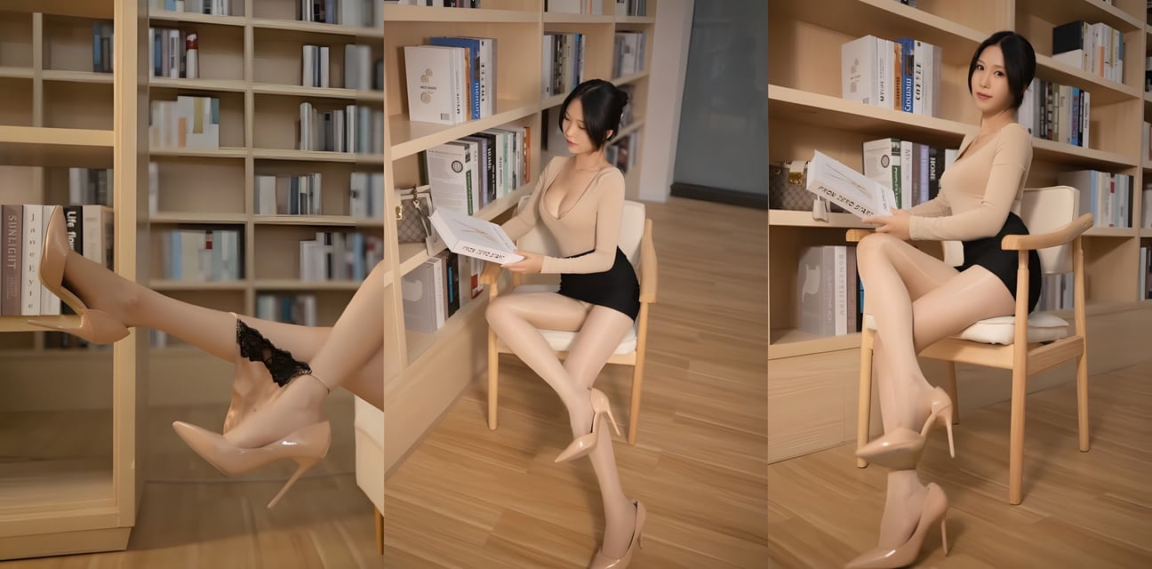 图书馆嫩模清纯少女书架边翘臀诱惑 高跟丝袜大秀私密部位超劲爆