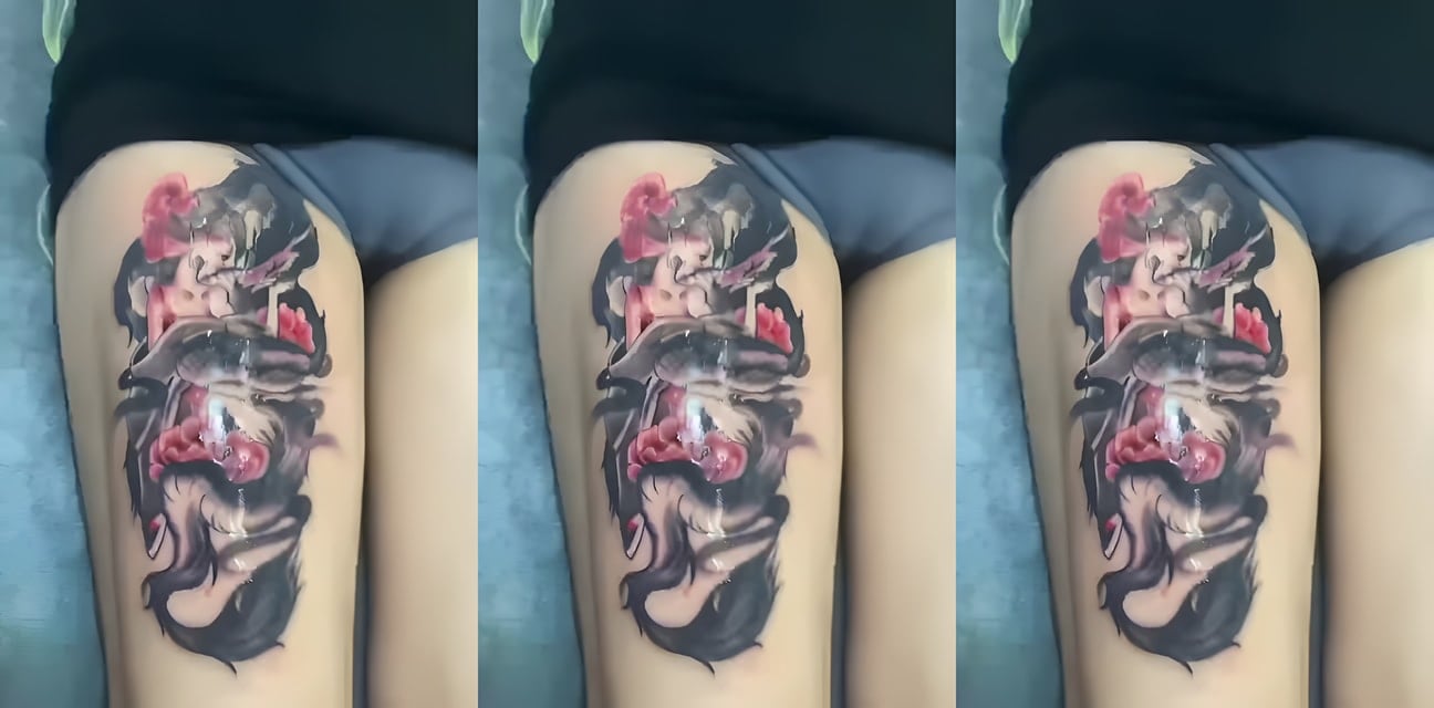 纹身店惊天大瓜！美女湿身被猛男纹身师狂干到喷水 高潮尖叫不是我干的呀