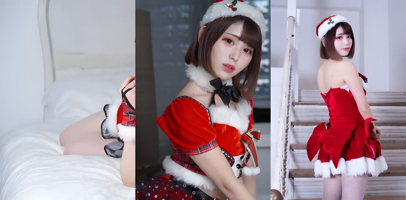 甜美小妹圣诞福利！红丝绒情趣装床上诱惑翘臀黑丝腿玩到喷水