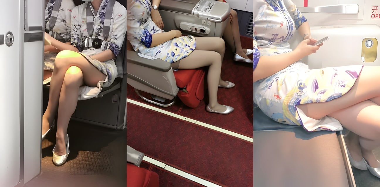 航班上清纯少女走光大尺度！超短裙翘腿露内裤 高跟丝袜诱惑全机狂飙