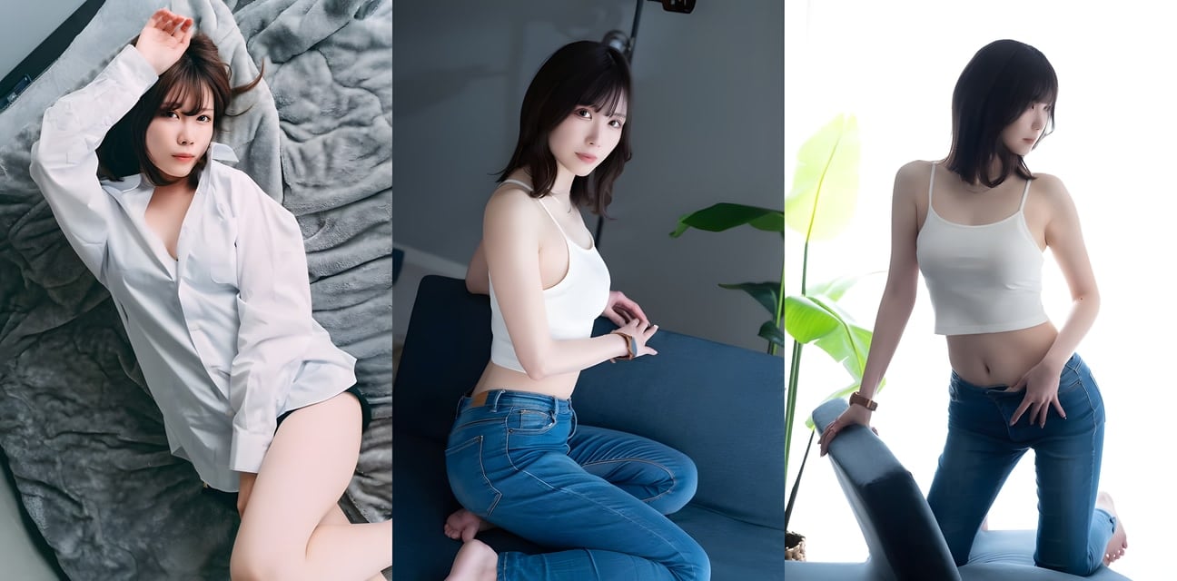 清纯少女白衬衫半敞爆乳诱惑！牛仔裤紧裹翘臀私处若隐若现
