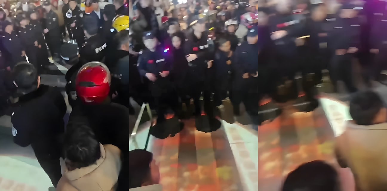 外卖骑手围堵华商国际城！隔离栏杆被暴力拆除现场乱成一锅粥