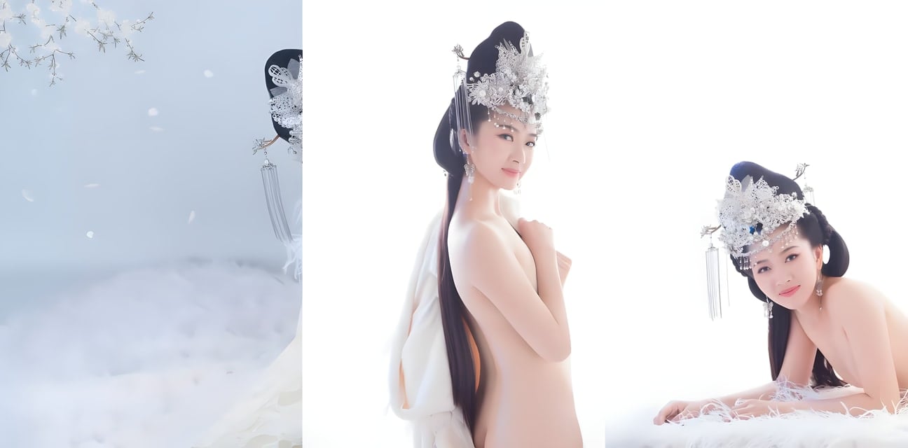 古装清纯美女古筝弹奏私拍！华丽凤冠裸露玉体侧颜撩人内裤若隐若现