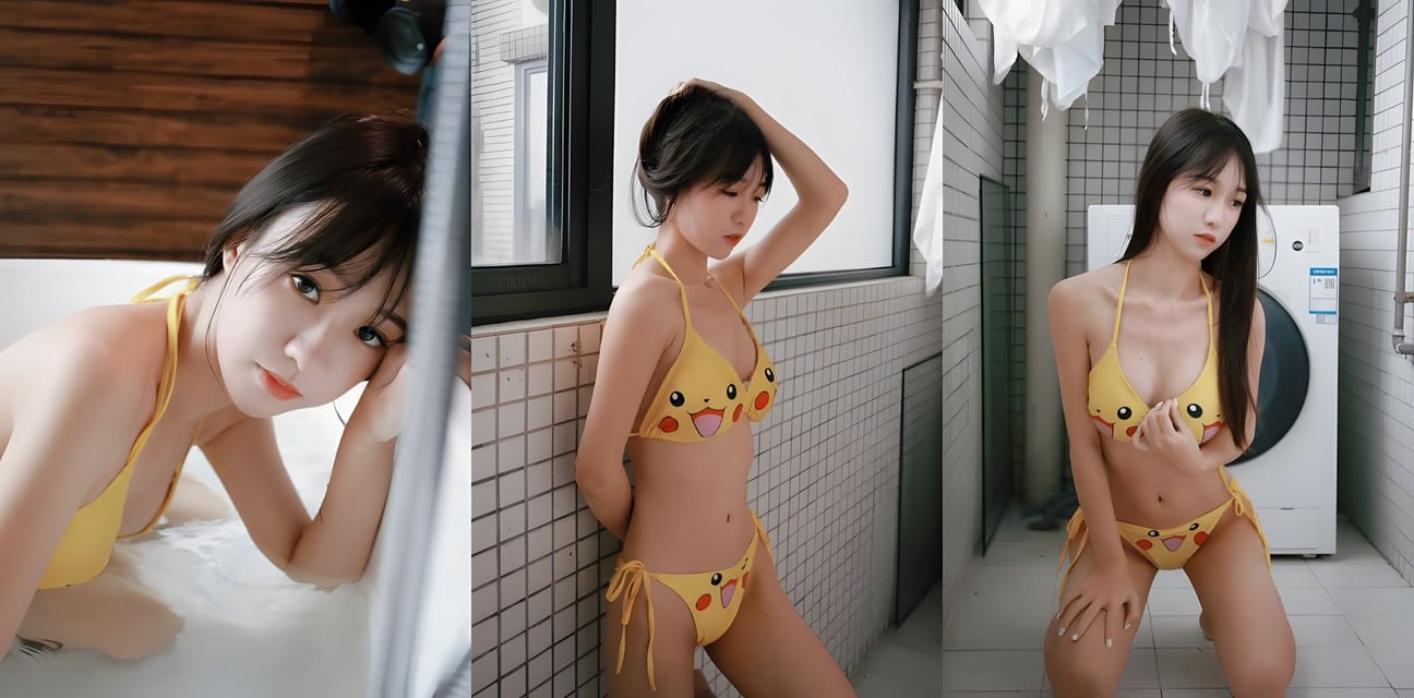 清纯少女皮卡丘比基尼浴室湿身诱惑！极品学生妹浴缸边翘臀勾引狂撩