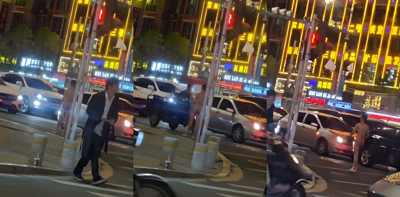 深圳水贝珠宝城全裸猛男大马路硬屌狂晃！主人任务引路人尖叫围观