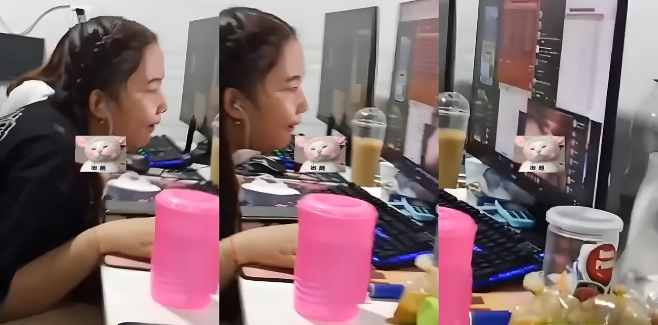 公司女狗推上班猥琐看A片！忙完戴耳机自摸高潮影响全组敲键盘