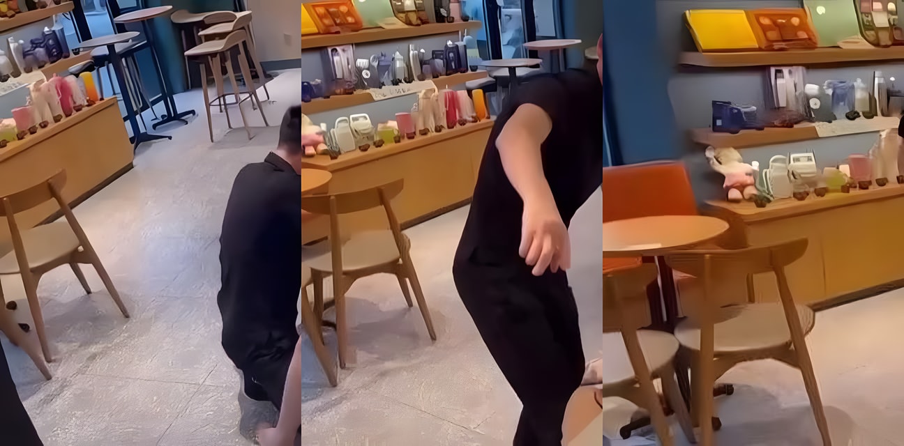 星巴克渣男带清纯少女偷情被原配抓包！老婆怒抓小三当场暴打现场大乱