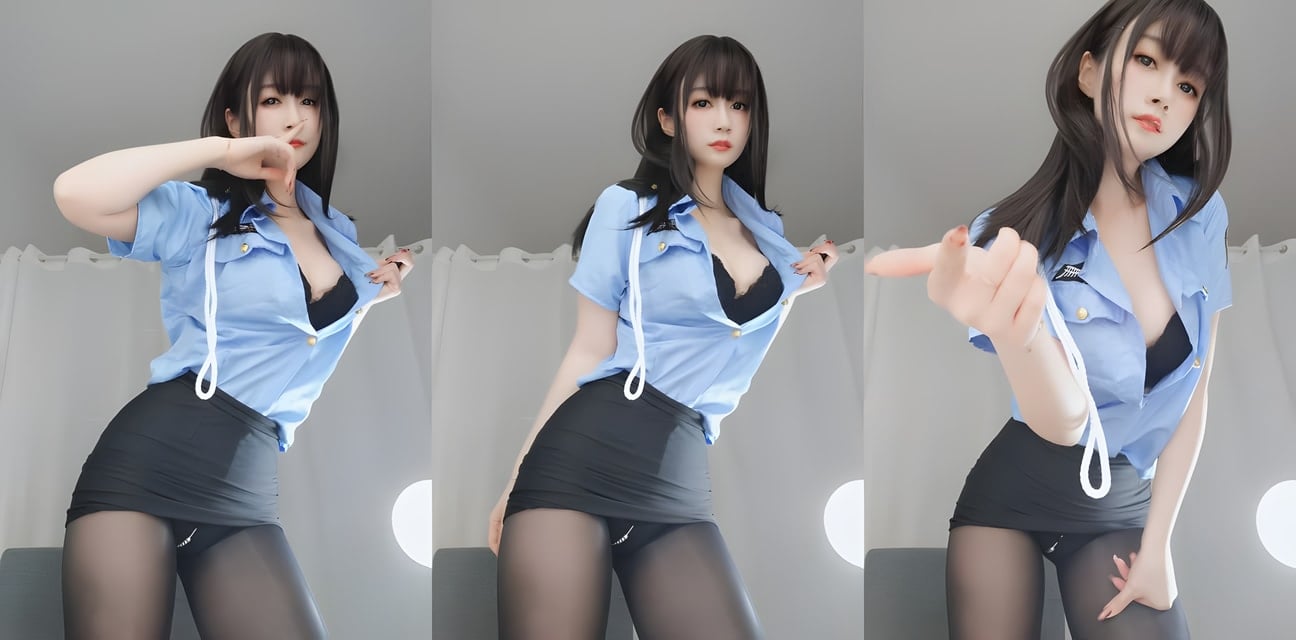 甜美小妹警服诱惑！撕开黑丝露出骚穴手指勾引狂撩