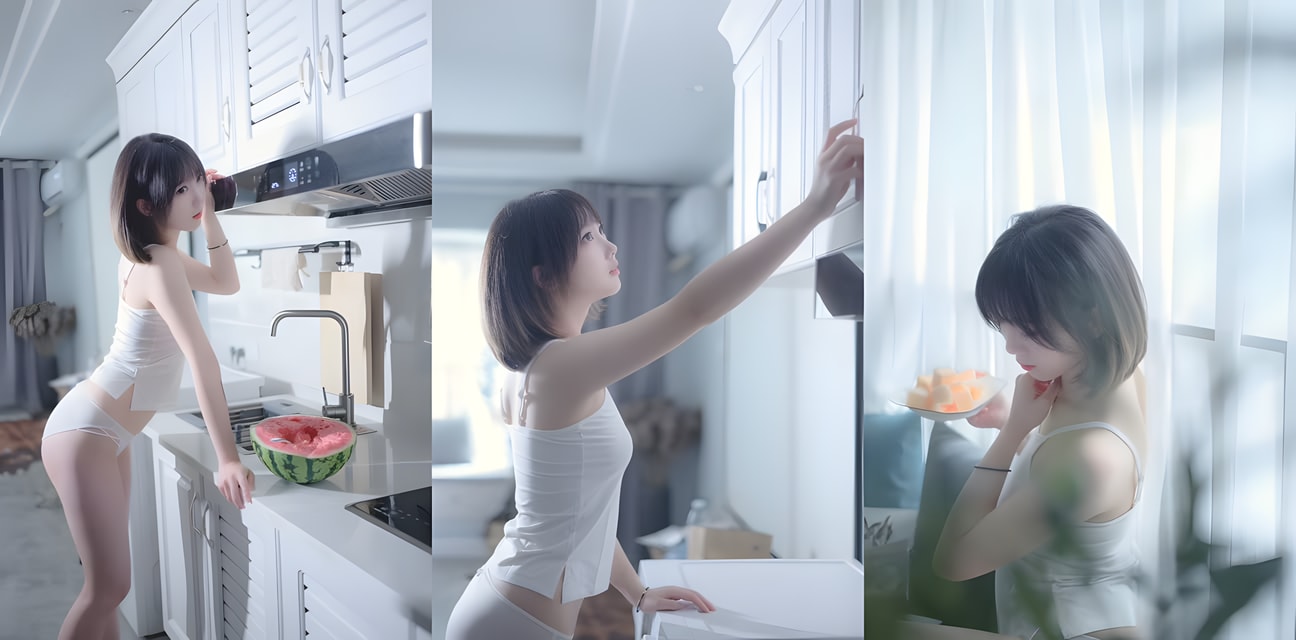 厨房甜美小妹吃西瓜撩人私拍！翘臀内裤全走光汁水四溢超诱惑