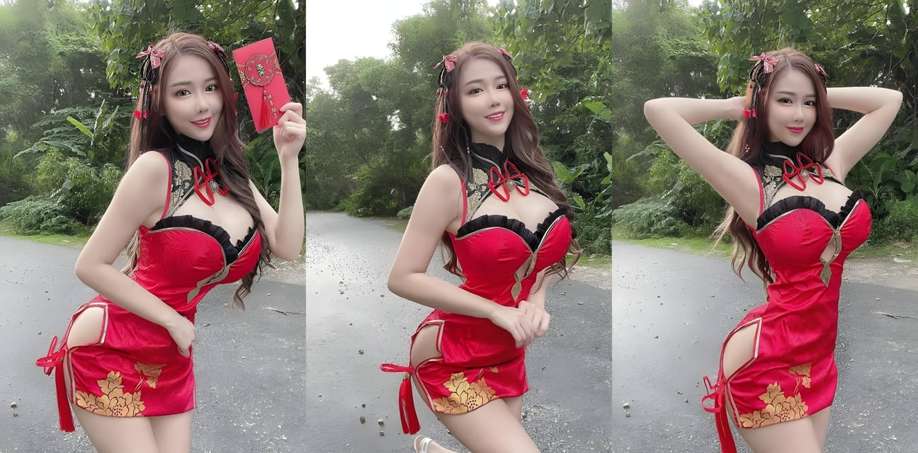 户外爆乳嫩模穿开档旗袍野战！巨乳晃荡任人内射高潮喷水
