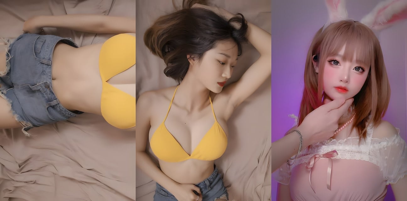 甜美小妹黄比基尼卧姿诱惑！破洞热裤露沟狂野