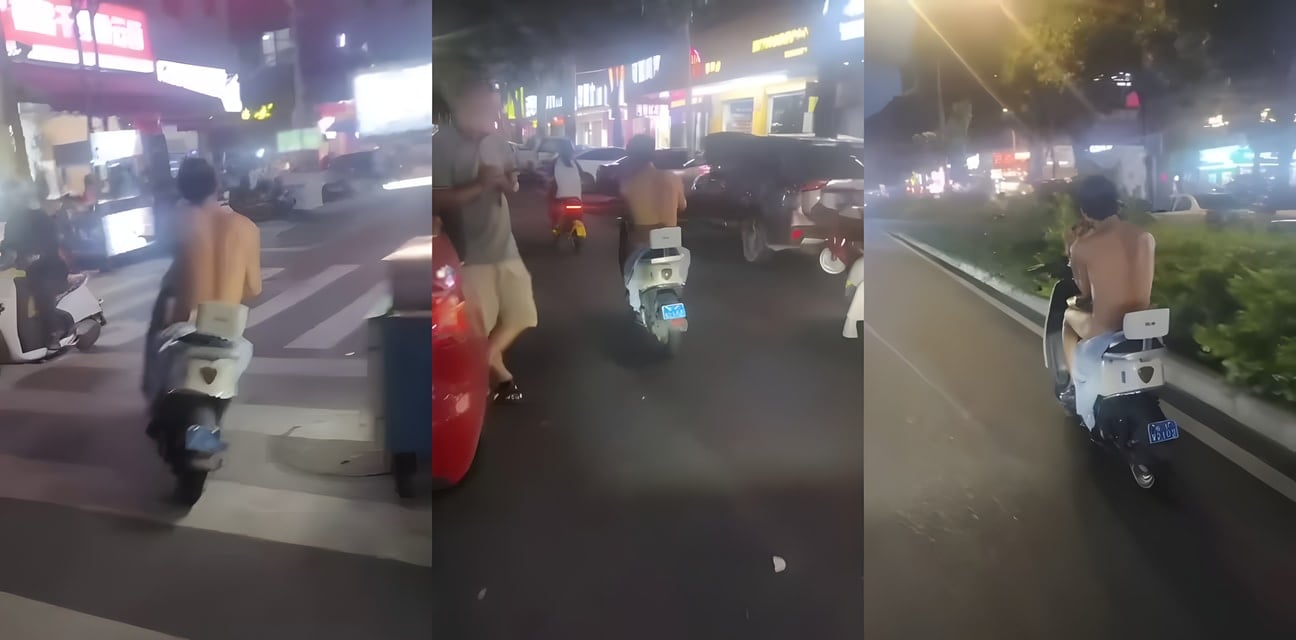 夜街狂男全裸骑电车游街！路过甜美小妹脸红心跳羞到爆 主人的变态任务太刺激