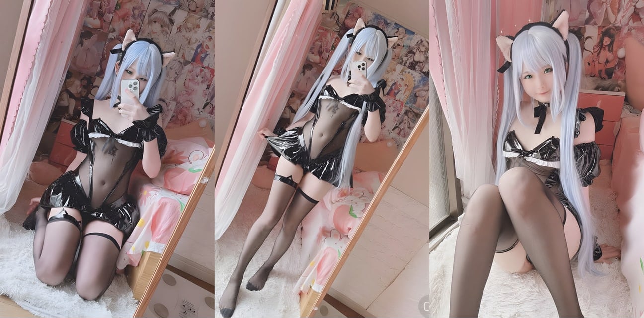 Misa习呆呆写真合集！蓝发猫娘黑丝透视装劲爆自拍