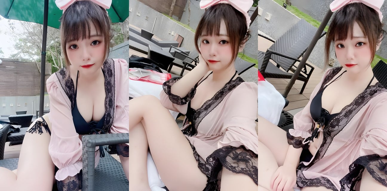 泳池边清纯少女兔耳比基尼爆乳诱惑！粉嫩嫩模半露酥胸勾魂侧坐