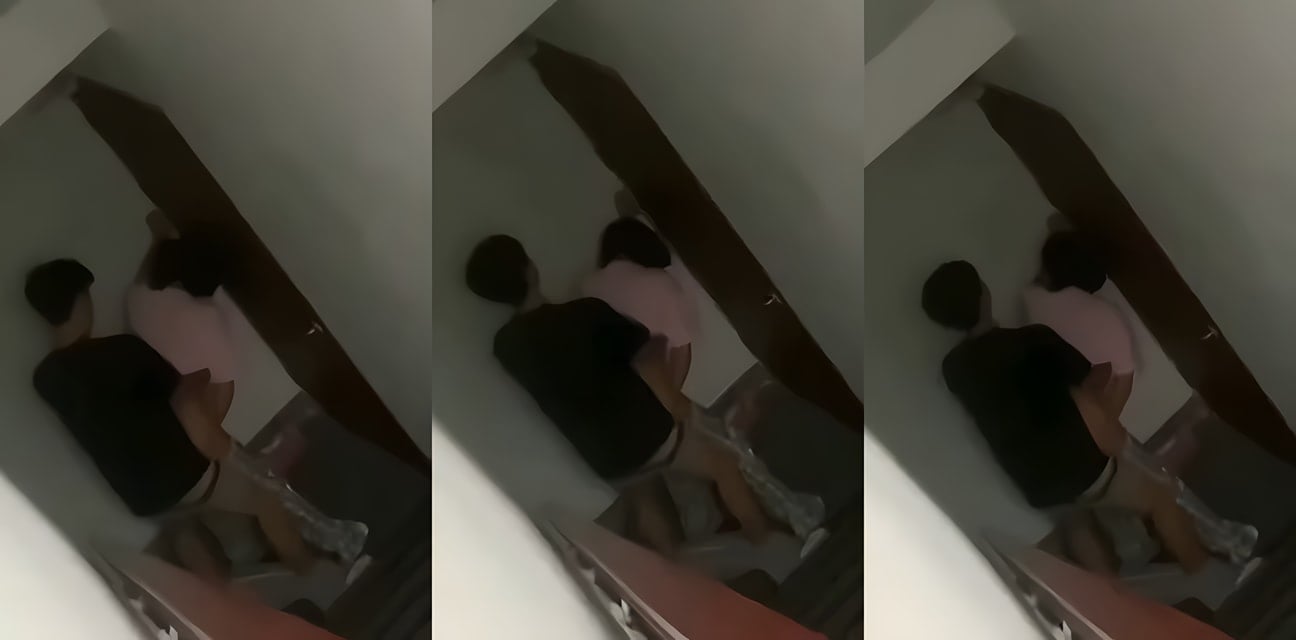 浙江海洋大学图书馆楼梯间小情侣野战黑料！清纯少女撅臀被猛男后入狂干娇喘连连偷拍曝光