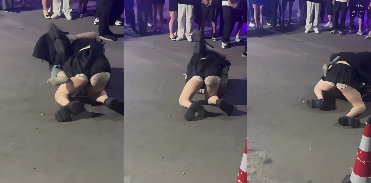 彪悍甜美小妹当街暴走！狂揍黄毛精神小伙大白屁股辣眼压倒全场